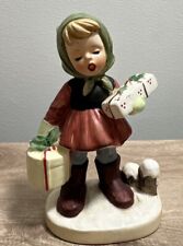 Vintage Christmas Napcoware Girl Carrying Presents X8367 & Girl Singing to Bird picture