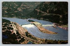 c1959 Aerial View of Bonneville Dam Columbia River Gorge VINTAGE Postcard 0808 picture