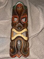 Hand Crafted Wooden Hawaiian Tiki Totem Wall Mask 19.5” Tall x 6” Wide picture