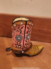 Pink Western Cowgirl Boot Figurine. Rustic/western/girl’s bedroom decor. picture