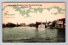 Providence RI-Rhode Island River From Point St. Bridge Steamer Vintage Postcard picture