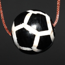 Ancient Himalayan Tibetan Etched Agate Dzi Football Bead in Perfect Condition picture