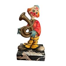 Vintage Italian Clown Figurine Playing Tuba French Horn Marble Base Collectible picture