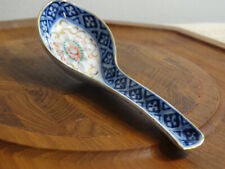 Vintage Chinese Rice Pattern Porcelain Asian Soup Blue White Translucent Spoon picture