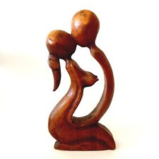 Vintage Carved Wooden Figurine Valentine Kissing Kiss Couple Romantic Nice 9.7'' picture