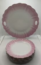 Vintage Pink White Scalloped Serving Plate W/ 4 Small Plates 5pc Grannycore picture