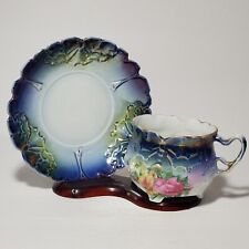 Royal Thuringia Teacup and Saucer Blue Floral Pink Yellow Germany Vintage picture