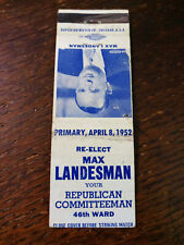 Vintage Matchcover: Vote Max Landesman Republican Committeeman 46th Ward, IL picture