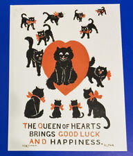 LOUIS WAIN BLACK CAT QUEEN OF HEARTS VALENTINE REPRODUCTION POSTCARD 4 1/4