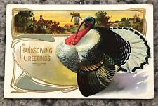 Thanksgiving Postcard November 1910s Embossed Turkey Antique Original Pumpkin picture