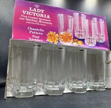 4 LADY VICTORIA CHANTELLE CRYSTAL GLASS WATER ICE TEA TUMBLERS 15 OZ W/BOX picture
