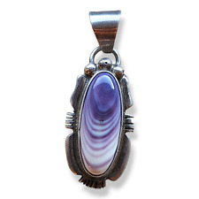 Vintage Native American Sterling Silver Purple Clamshell Wampum Pendant Signed picture