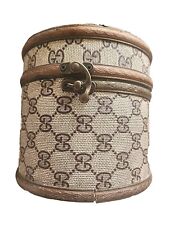 GUCCI Collectible BOX Leather Wood GG Logo Canvas Trinket Holder Vintage Limited picture
