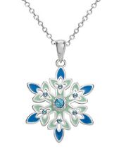 Disney Frozen Silver Plated Blue Crystal Snowflake Pendant Necklace, 18