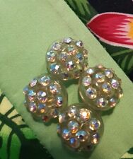LOT of 4 Vintage Clear Rhinestone Silver Tone Domed Half Ball Button 1/2