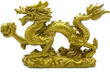 Large 13 Inch Chinese Gold Dragon Statue Feng Shui Decor Figurines Sculpture Col picture