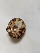 Vintage Sea Shell Trinket Box Brass hinged 2.5” X  2.5”Inches Ring/Pill Box Used picture