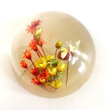 Vintage Lucite Paperweight Butterfly and Real Flowers Mid Century picture
