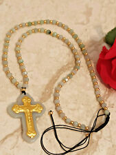 Solid Gold 18kt Crucifix Gem Necklace Prayer Rosary Baptism Christening New Born picture