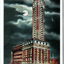 c1910s New York City @ Night Singer Building Litho Photo Postcard Cars Moon A33 picture