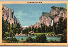 Yosemite National Park Postcard Gateway from Bridal Veil Falls Valley View Linen picture