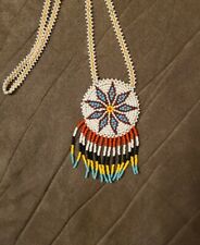 Navajo Handcrafted Seed Bead Necklace Leather Backing Colorful Sun Burst Design picture