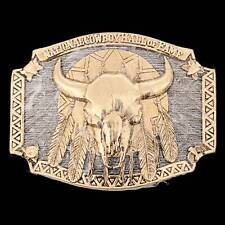 National Cowboy Hall of Fame Gold Silver Plated Solid Brass Vintage Belt Buckle picture