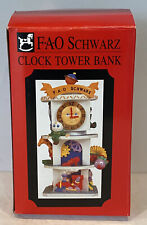 FAO Schwarz CLOCK TOWER Toy Bank 1994 7.5” Tall Poly Resin Hand Painted Vintage picture