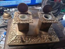 Antique British Brass Double Inkwell with Pen  Ink picture