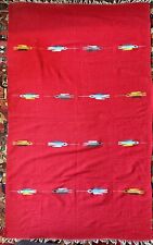 1960’s Hand Woven Zapotec Mexican Indian Blanket Red With Thunderbirds 43 X 72 picture