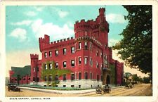 Lowell Massachusetts State Armory Postcard 1920s Antique Old Cars picture