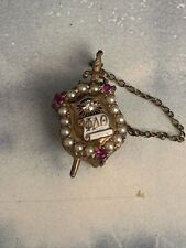Vintage 10K Yellow Gold Ruby, Seed Pearl, Diamond Phi Delta Theta Fraternity Pin picture