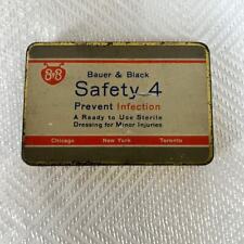 Vintage First Aid Kit 1925 Bauer & Black Safety 4 Hinged Metal Tin and Supplies picture