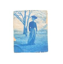 1900s Antique Cyanotype photo woman wearing a knit sweater NAMED Ethel Butler picture