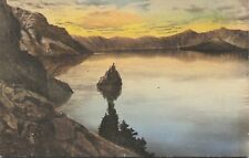 Sunset On Crater Lake National Park Oregon 1930s Albertype Co. Linen Postcard picture