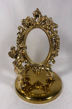 Vintage Ornate Gold Tone Cherub Sculpture Free Standing  Mirror/Picture Frame picture