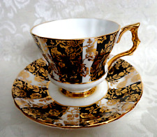 Royal Windsor Black & White with Floral Chintz Design Tea Cup & Saucer  England picture