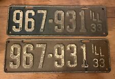 Antique Original 1933 Early Auto Oil Gas Illinois United State License Plate Set picture