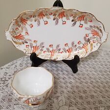 Queen Ann Bone China Open Sugar & Tray Orange & Gold Made in England  picture