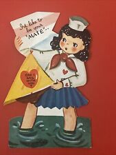 Vtg AmeriCard Valentine Sailor Girl Wading w/ Boat I’d Like To Be Your Mate picture
