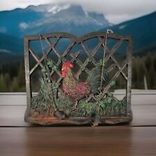 Vtg Heavy Cast Iron Country Rooster Cook Book Holder, Oxidized, Rustic, 10