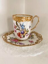 Paris kiln Bourdois & Bloch porcelain floral gold-trimmed cup & saucer Vintage picture