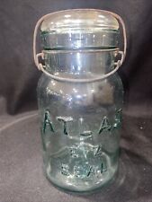 Vintage Atlas E-Z Seal #1- 1 Quart Aqua Blue Glass Canning Mason Jar Wire Bale-L picture