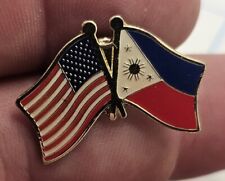 VTG Lapel Pinback Hat Pin Gold Tone American Flag Philippines Flag Frendship Pin picture