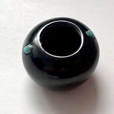 Juan Tafoya, San Ildefonso blackware pottery miniature, turquoise inlays, signed picture