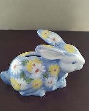 Vintage ANDREA by SADEK Bunny Rabbit Coin Bank Yellow White Flowers 6x4” picture