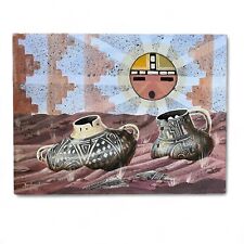 Navajo Hopi Jerald Sherman Native American Sun Mountain Painting Signed 16”x12” picture
