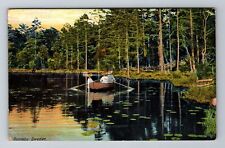 Ronneby-Sweden, Boating on a Lake, Antique Vintage Souvenir Postcard picture