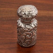 HEAVY ENGLISH VICTORIAN STERLING PERFUME, SCENT BOTTLE TEXTURED FLORAL SCROLL picture