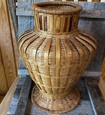 Vintage Large Handcrafted Woven Bamboo Rattan Vase Basket 14